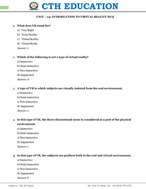 Preview of Multimedia Technology Unit-4 MCQ - Computer Science & Engineering